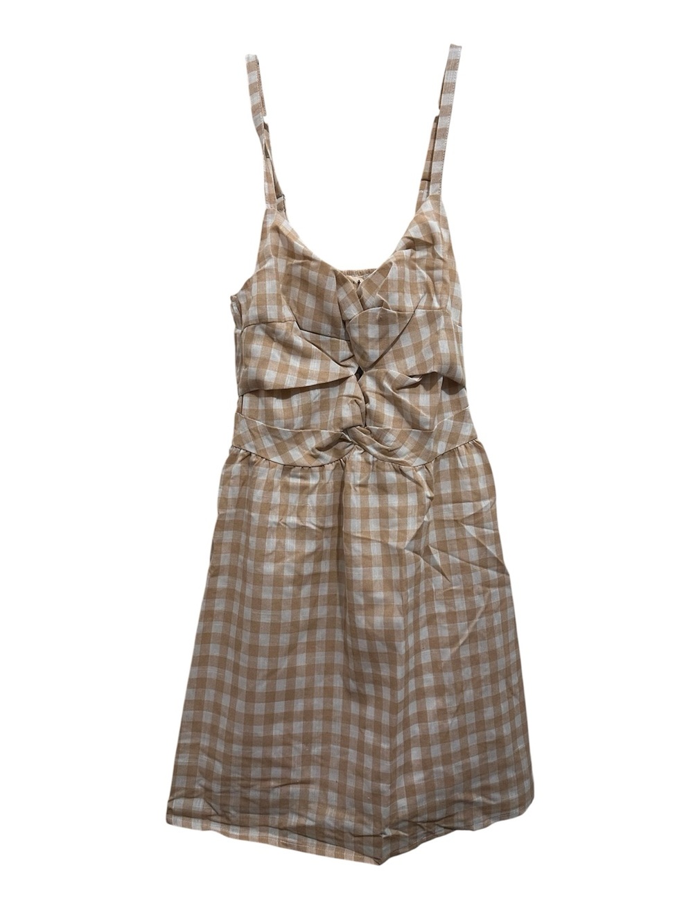Promesa Beige and White Gingham Tie-Front Dress